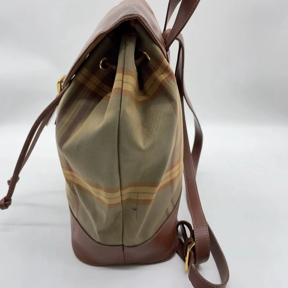 Authentic Burberry Nova Check Leather Nylon Brown Khaki Backpack